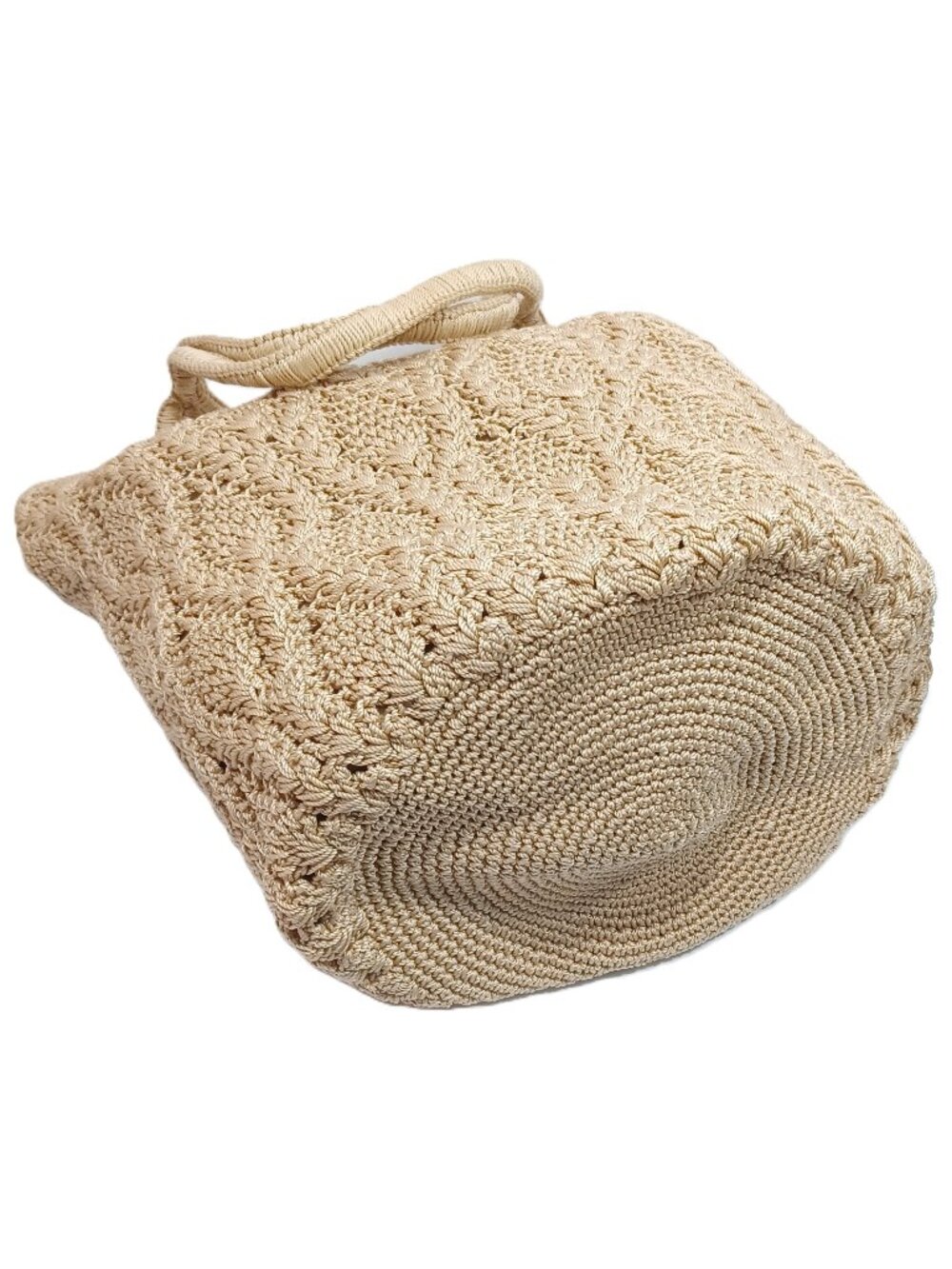 The Sak Hand Crochet Tan Shoulder Bag Double Strap 10"x12"x9" with 9" drop - Picture 7 of 9
